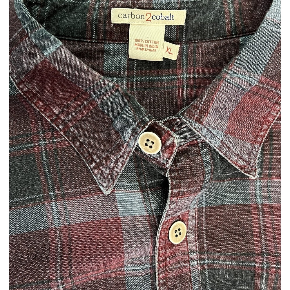 Carbon 2 Cobalt Men's Flannel Shirt XL Red Gray Plaid Button-Up Long Sleeve - Picture 6 of 7